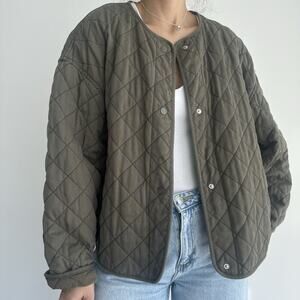 Aritzia Wilfred Free Quilted Bomber Jacket Womens Large Tiffany Oversized Olive